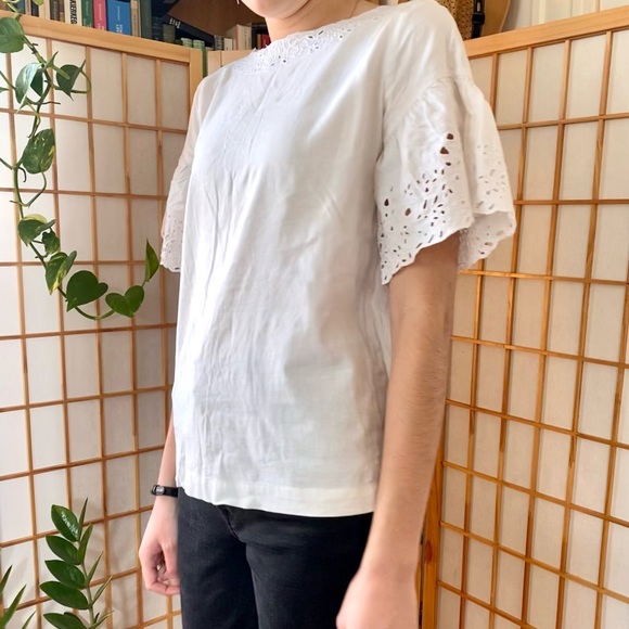 Linen Eyelet Broderie Flutter Sleeve Blouse - Picture 11 of 16